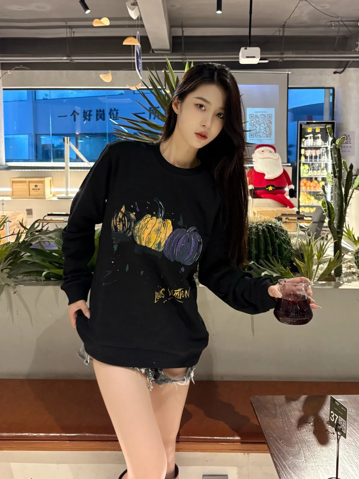 Louis Vuitton/Louis Vuitton 24FW graffiti hand-painted pumpkin round neck sweatshirt